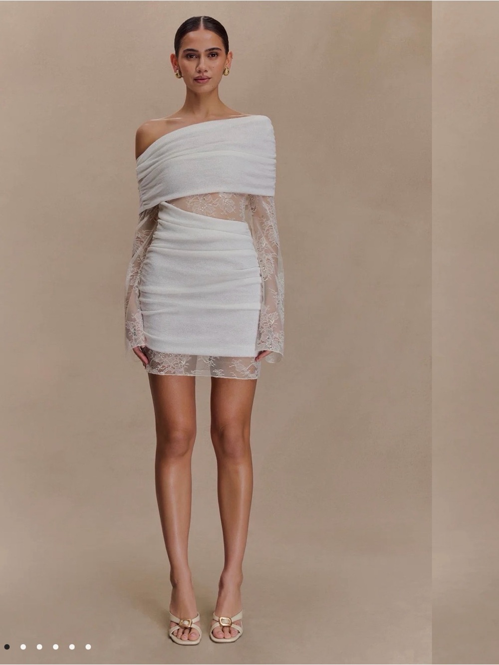 Meshki White Off-Shoulder Lace Mini Dress